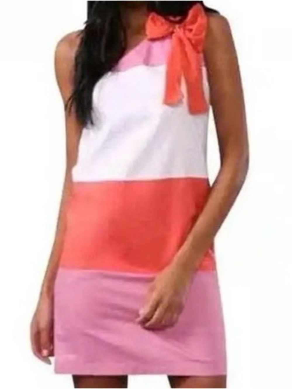 See By Chloé Colorblock One Shoulder Bow Dress Pink Orange White - Size 6